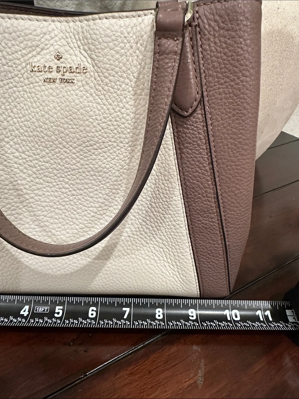 kate spade Two-Tone Pebbled Leather Satchel in Cream and Mauve Brown